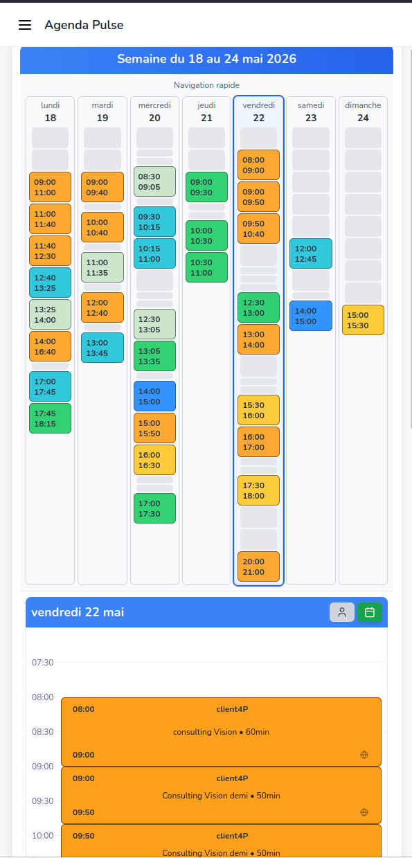 AgendaPulse sur mobile — 100% mobile friendly